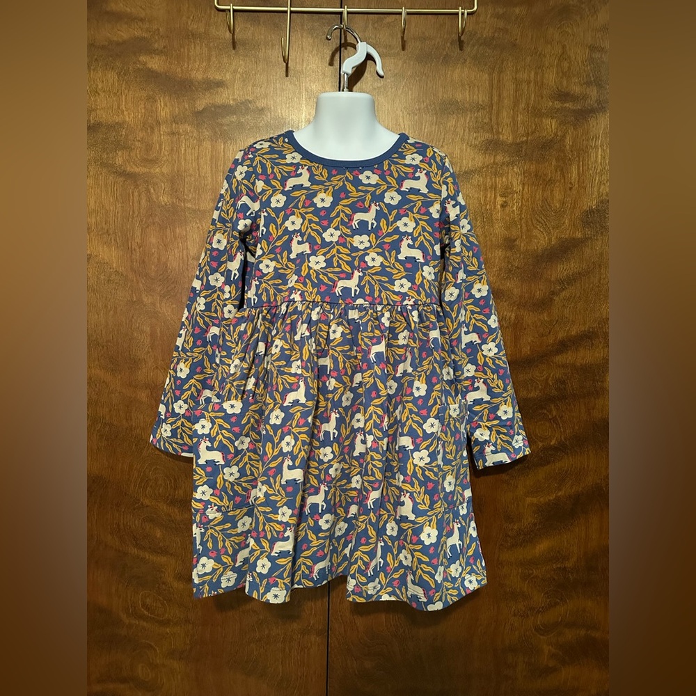 Hanna Andersson 120 Long Sleeve Playground Dress Girls 6-7 Unicorn Print Cotton